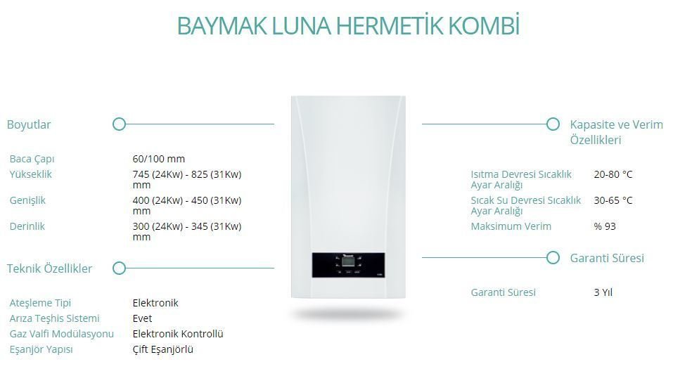 baymak luna 24 fi hermetik kombi fiyatı