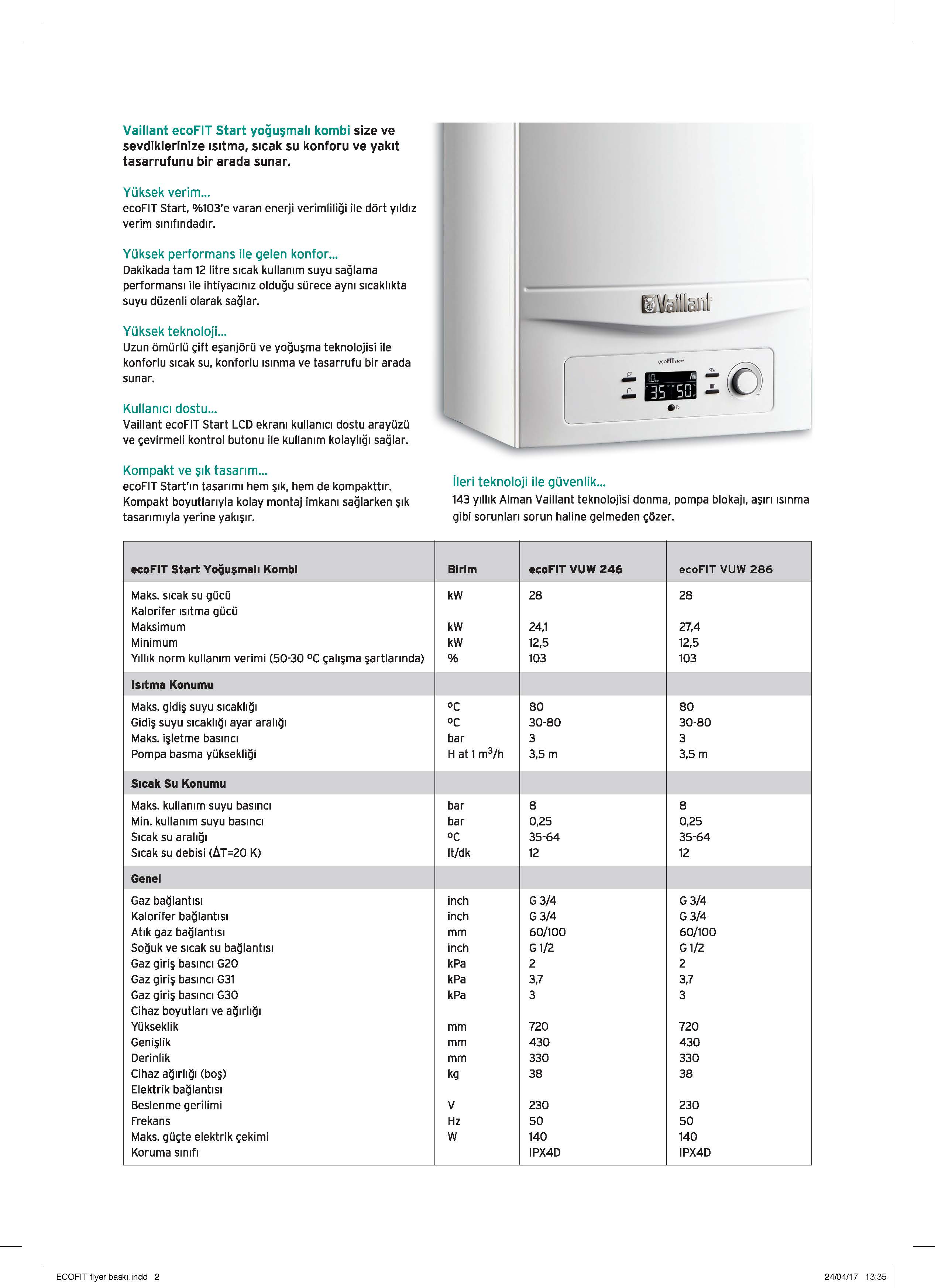 Vaillant 246 Ecofit Start Yoğuşmalı Kombi 24kw - 20.000kcal